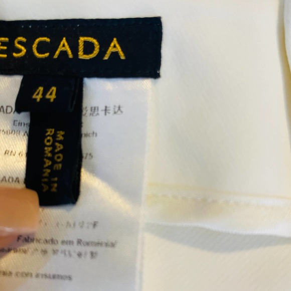 Escada Turka Buckle Hem Cropped Trousers Cream Off White Pants Flat Front Sz 14 - Picture 9 of 14